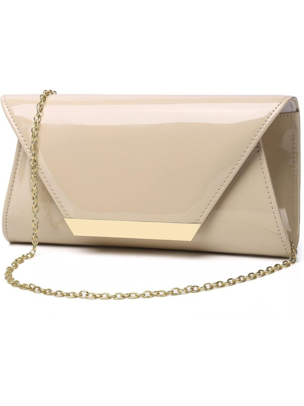 Women's Nude Patent Leather Clutch Purse Formal Party Evening Bag Handbag